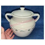 Longaberger Pottery Green Cookie Jar w/Lid