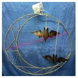 Metal Hanging Lighted Moon w/Bats Halloween Decor