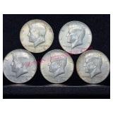5 Kennedy 40% Silver 1968 Half Dollars