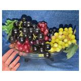 Glass Fruit Bowl w/Faux Grape Clusters