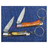 2 Damascus Steel Keychain Pocket Knives