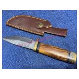 Handmade Damascus Knife w/Wood Handle & Sheath