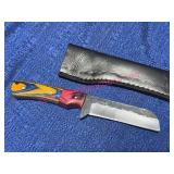 Custom Knife w/Multicolor Wood Handle & Sheath