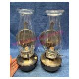 Pair Glass Hurricane Wall Lamps w/ Metal Backs