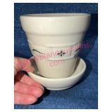 Longaberger Pottery Green Flower Pot & Under Tray