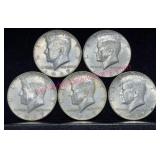 5 Kennedy 40% Silver 1967 Half Dollars