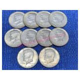 10 Kennedy 40% Silver 1967 Half Dollars