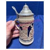 7in German Beer Stein w/Lid & Relief Dï¿½cor