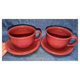 2 Longaberger Pottery Oversized Mugs & Saucers