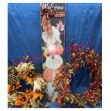 Fall Decor Lot: Welcome Sign & 2 Wreaths
