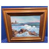 Elsie Gines Oil on Canvas Coastal Scene 25x29
