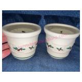 Longaberger Pottery Holly Votive Candle Holders