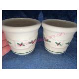 Longaberger Pottery Holly Votives Pair