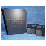 US Statehood Quarters Map 1999-2008 w/COA, Folders