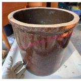 Old 3-Gal Brown Glazed Stoneware Pickle Crock
