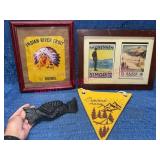 Lot: Framed Prints & Cast Iron Handshake Plaque
