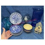 Lot: Blue Glassware & Marble Egg
