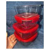 LocknLock Glass Containers w/ Red Lids, Qty 4