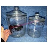 Pair Glass Canisters w/Lids, 1 Wheat Label