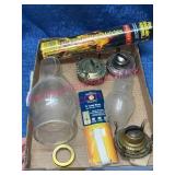 Oil Lamp Parts w/Glass Chimneys & Matches