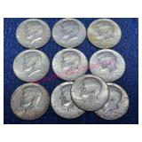 (10) 1967-69 Kennedy Half Dollars 40% Silver