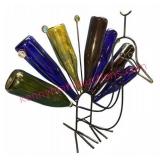 Peacock Iron & Glass Bottle Sculpture