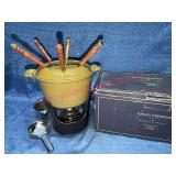 Daniel Cremieux Olive Enamel Cast Iron Fondue Pot
