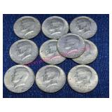 (10) 1968 Kennedy 40% Silver Half Dollars