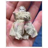 Old Miniature Porcelain Doll in Fabric Dress