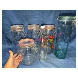 6 Glass Canning Jars w/Swing Top Lids & Bottle
