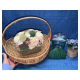 Wicker Basket, Faux Flowers, Vase & Glass Jar