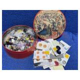 Old Red Tin w/Assorted Buttons