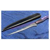 Damascus Steel Fillet Knife w/Purple Wood Handle