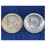 (2) Kennedy 40% Silver Half Dollars 1968 & 1969