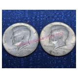 2 Kennedy 40% Silver Half Dollars 1968