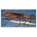 Stag Handle Bowie Knife w/Sheath & Dragon Motif