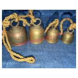 Engraved Brass Bells w/Ropeï¿½Group of 4