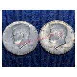 1967 & 1968 Kennedy 40% Silver Half Dollars (2)