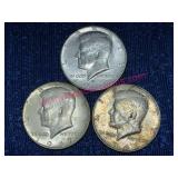 (3) Kennedy 40% Silver Half Dollars 1967-1968