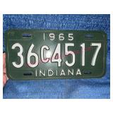 1965 Indiana License Plate 36C4517 Green White
