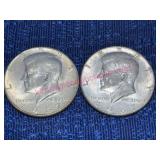 2 Kennedy 40% Silver Half Dollars 1967
