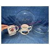 Pyrex Glass Bowls, Pie Plate, Jim Beam Mug & Mug