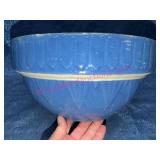 Blue Stoneware Mixing Bowl w/ Geometric Pattern