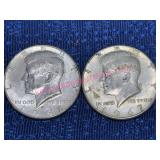 (2) Kennedy 40% Silver Half Dollars, 1967 & 1968