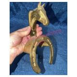 Brass Horse Head Horseshoe Wall Mount Bracket