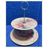 Wooden Hand Painted Japan 2-Tiered Rooster Tray