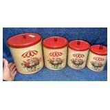 Old Decorware Metal Canisters Red Floral Umbrella