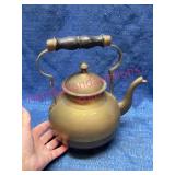 Brass Teapot w/Wooden Handle & Hinged Lid
