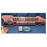Harley-Davidson Sign & Playing Cards w/ Tin