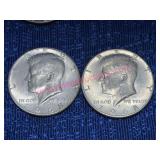 1968 Kennedy 40% Silver Half Dollars, 2 Coins